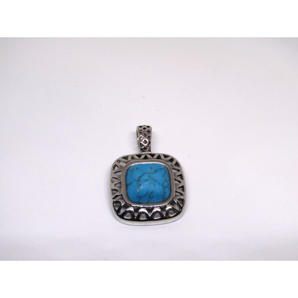 Lia‎ Sophia Silver Tone Turquoise Pendant 1 1/4" Boho Cottagecore Whimsical VTG